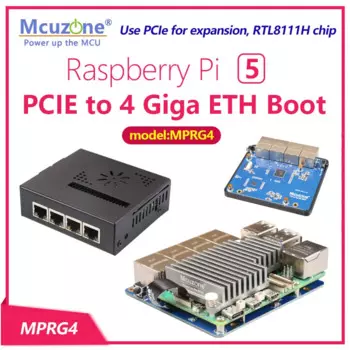 MPRG4-Case, Raspberry Pi 5 PCIE к 4xgiga Ethernet Boot, драйвер бесплатно с RPi OS и openwrt