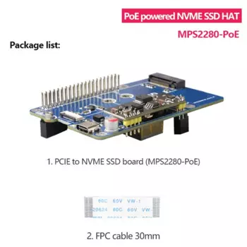 MPS2280 Poe для Raspberry Pi5 Poe PCIE к NVME SSD HAT Поддержка 2230/2242/2280 SSD Поддержка выхода 5V4.5A Прочный Простота установки