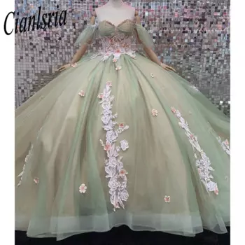 Мятно-зеленые платья для Quinceanera, бальное платье, свадебное платье, корсет с открытыми плечами, милые платья 16, платья Золушки, платья