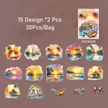 Mr. Paper Акварельные наклейки для пейзажа 30 шт.