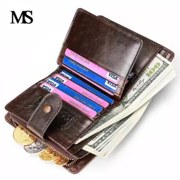 MS мужской кошелек Crazy Horse из натуральной кожи, кошельки на молнии, кошелек для монет, клатч с застежкой, открытый, высокое качество, Ретро стиль, короткий кошелек TW1678