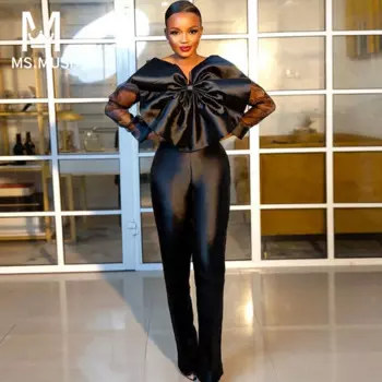 MSMUSI 2023 новейший модный дизайнерский женский сексуальный кружевной сетчатый облегающий брючный комбинезон с длинным рукавом и складками