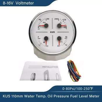 Мультифункциональный Тахометр us 3 в 1, 110 мм, 4 в 1, для измерения давления масла, уровня топлива, температуры воды, 12 В, вольтметр с подсветкой