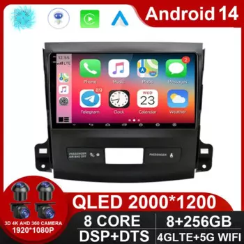 Мультимедийная магнитола 9 "на Android 14 для Mitsubishi Outlander Xl 2 2005-2012, Citroen C-Crosser 2007-2013, 2din