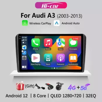 Мультимедийная магнитола для Audi A3 8P 2003-2013, 4G, Wi-Fi, DSP, 8 + 128 ГБ, Android 13