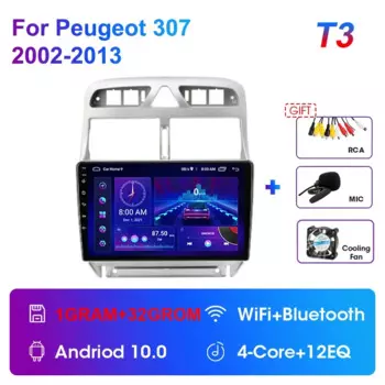 Мультимедийная магнитола JMCQ для Peugeot, мультимедийная стерео-система на Android 12, с 9 "экраном, GPS, Wi-Fi, видеоплеером, для Peugeot 307, 2002-2013, типоразмер 2 Din