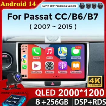 Мультимедийный плеер на Android 14 для Volkswagen VW Passat B6 B7 CC 2007-2015, автомагнитола на Android с радио, GPS, DSP, Wi-Fi, 2din