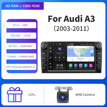 Мультимедийный проигрыватель Kapud на Android, автомобильный видеоплеер диагональю 8 дюймов с камерой 360 для Audi A3 8P 2003-2011 RS3 Sportback CarPlay, автомобильный GPS-навигатор SWC