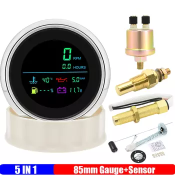 Мультиметр 85 мм, цифровой тахометр + уровень топлива + измеритель температуры воды + давление масла + вольтметр с датчиком для автомобиля, лодки, 12 В, 24 В на заказ