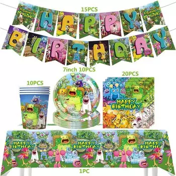 Мультяшные монстры, украшение для дня рождения, фотографический баннер, фотобумага, детский праздник для пения, товары для вечеринки