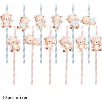 Мультяшные соломинки с медведем 12 шт.