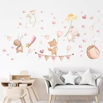 Мультяшные животные наклейки для стен BRUP