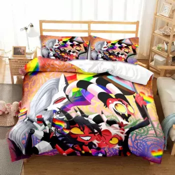 Мультяшный Helluva Boss всесезонный двойной комплект постельного белья из 3 предметов комплект одеял постельное белье двуспальное одеяло