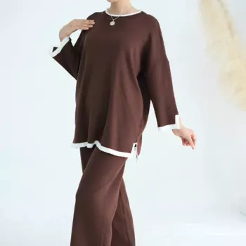 Мусульманские комплекты, женская исламская одежда, 2 шт., вязаные широкие брюки, топы с длинными рукавами и свободные брюки, костюм, платье Абая, комплект кафтанов