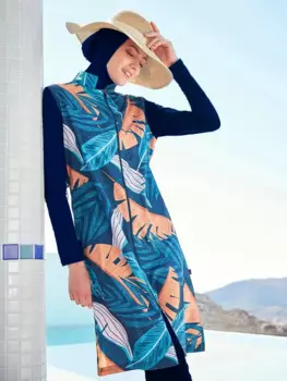 Мусульманские купальники 4 шт., скромные бикини, женский купальник с длинным рукавом, купальные костюмы, купальники, хиджаб, топ, брюки, бюстгальтер