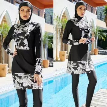 Мусульманские купальники для женщин, скромный принт, в стиле пэчворк, с длинным рукавом, Спортивная женская одежда, мусульманская одежда, купальный костюм, Новинка