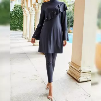 Мусульманские купальники с рюшами, женские буркини, 3 шт., хиджаб, консервативный купальник, исламский купальный костюм, буркини, пляжная одежда Maillot De Bain