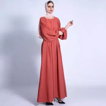 Мусульманское женское однотонное длинное платье, арабская Абая, исламская одежда, Рамадан, тонкий драпированный дизайн, модное весеннее платье макси с длинным рукавом