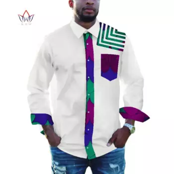 Мужская африканская одежда Dashiki, мужская рубашка с лацканами Bazin Riche, африканская мужская одежда, хлопковая лоскутная верхняя рубашка с принтом, модная WYN941