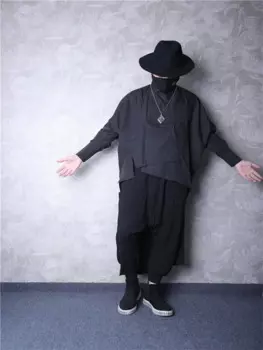 Мужская Асимметричная рубашка с длинным рукавом и темным воротником