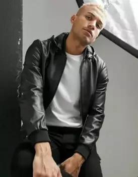 Мужская байкерская куртка-бомбер из натуральной овечьей кожи с капюшоном