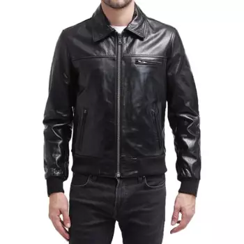 Мужская байкерская куртка-бомбер из шкуры ягненка