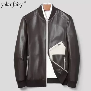 Мужская бейсбольная куртка из натуральной овечьей кожи, осенняя тонкая куртка из натуральной кожи
