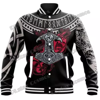 Мужская бейсбольная куртка Mjolnir и Fenrir Tattoo Mix, зимняя повседневная куртка-бомбер унисекс с 3D-принтом Красного рубина, куртка с полной защелкой AK25