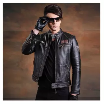 Мужская Бесплатная доставка. Классический стиль, мотоциклетные кожаные куртки, Мужская Черная куртка из натуральной кожи. homme slim,cool, распродажа