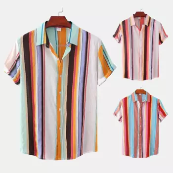 Мужская блузка в полоску, свободная рубашка контрастных цветов для работы