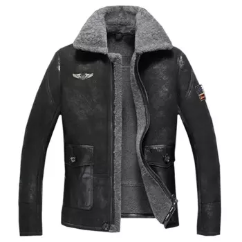 Мужская черная дубленка из меха ВВС 2015, короткая мотоциклетная кожаная куртка, утепленная зимняя верхняя одежда