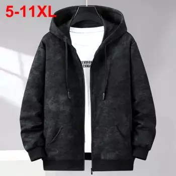 Мужская черная толстовка с капюшоном и молнией, размеры до 10XL