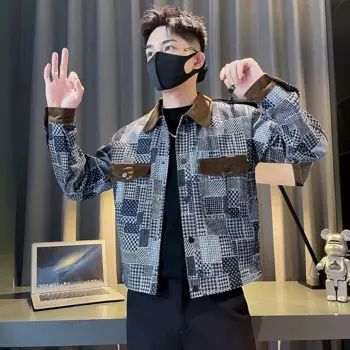 Мужская деловая куртка, красивая универсальная куртка, осенняя Повседневная клетчатая комбинированная куртка в стиле ретро, мужская одежда