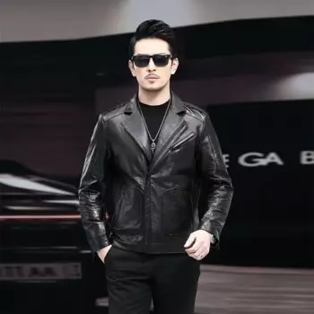 Мужская демисезонная куртка из натуральной коровьей кожи, модель N91