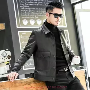 Мужская демисезонная куртка из натуральной овечьей кожи, модель W55