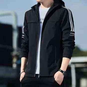 Мужская демисезонная ветровка с капюшоном, черная, синяя, серая