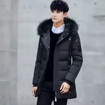 Мужская длинная куртка на утином пуху, с капюшоном, размеры до 4XL