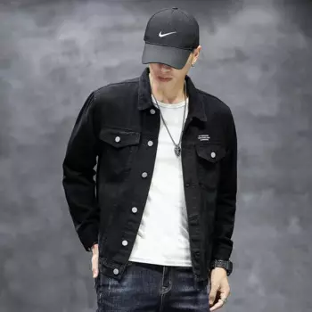 Мужская джинсовая куртка на весну и осень, новый стиль, модная черная Мужская Свободная Повседневная джинсовая куртка, большой размер 4XL 5XL