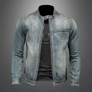 Мужская джинсовая куртка, однотонная Повседневная приталенная куртка из хлопка, мотоциклетная джинсовая куртка, ковбойская верхняя одежда, осень 2023