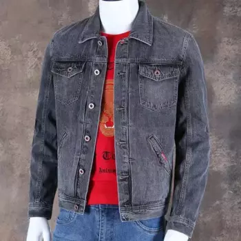 Мужская джинсовая куртка с вышивкой, синяя свободная куртка из ткани, большие размеры L Y2k, осень