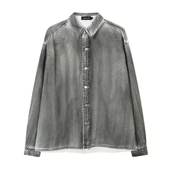 Мужская джинсовая рубашка на пуговицах, с длинным рукавом