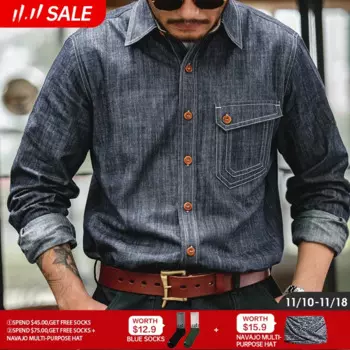 Мужская джинсовая рубашка с длинным рукавом, х/б