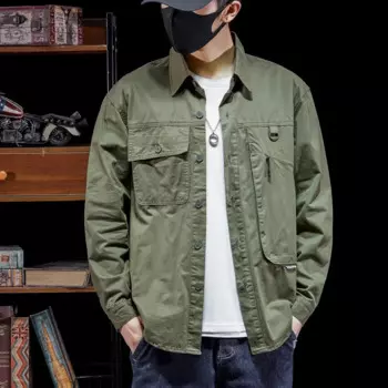 Мужская джинсовая рубашка с длинным рукавом, повседневная куртка