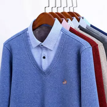 Мужская фальшивая рубашка Aoliwen из двух частей, шерстяная теплая рубашка с воротником, Мужская бархатная Толстая рубашка с длинным рукавом, куртка, Мужская теплая рубашка