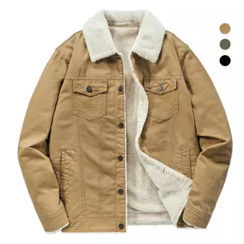 Мужская Флисовая Куртка-бомбер с подкладкой из искусственного ягненка
