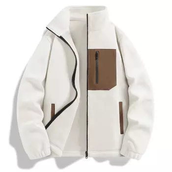 Мужская флисовая куртка на молнии, свободная повседневная двухсторонняя теплая простая куртка с капюшоном, белая верхняя одежда, осень-зима