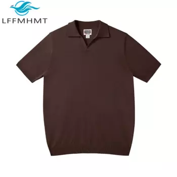 Мужская футболка-поло из шелка тутового шелкопряда, повседневная однотонная тонкая свободная футболка-пуловер с коротким рукавом, лето 6%