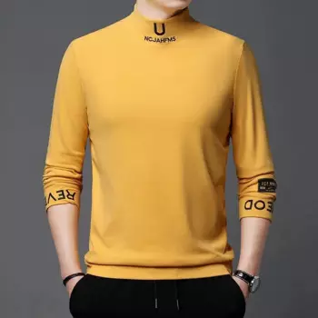 Мужская футболка с длинным рукавом, с воротником-хомутом