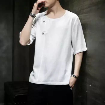 Мужская футболка с коротким рукавом, из хлопка и льна