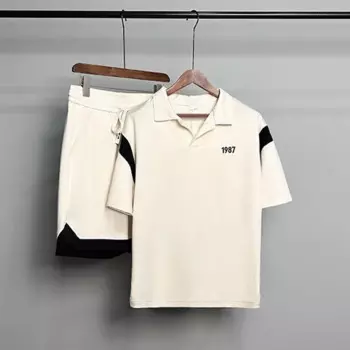 Мужская хлопковая футболка-поло с коротким рукавом и шорты